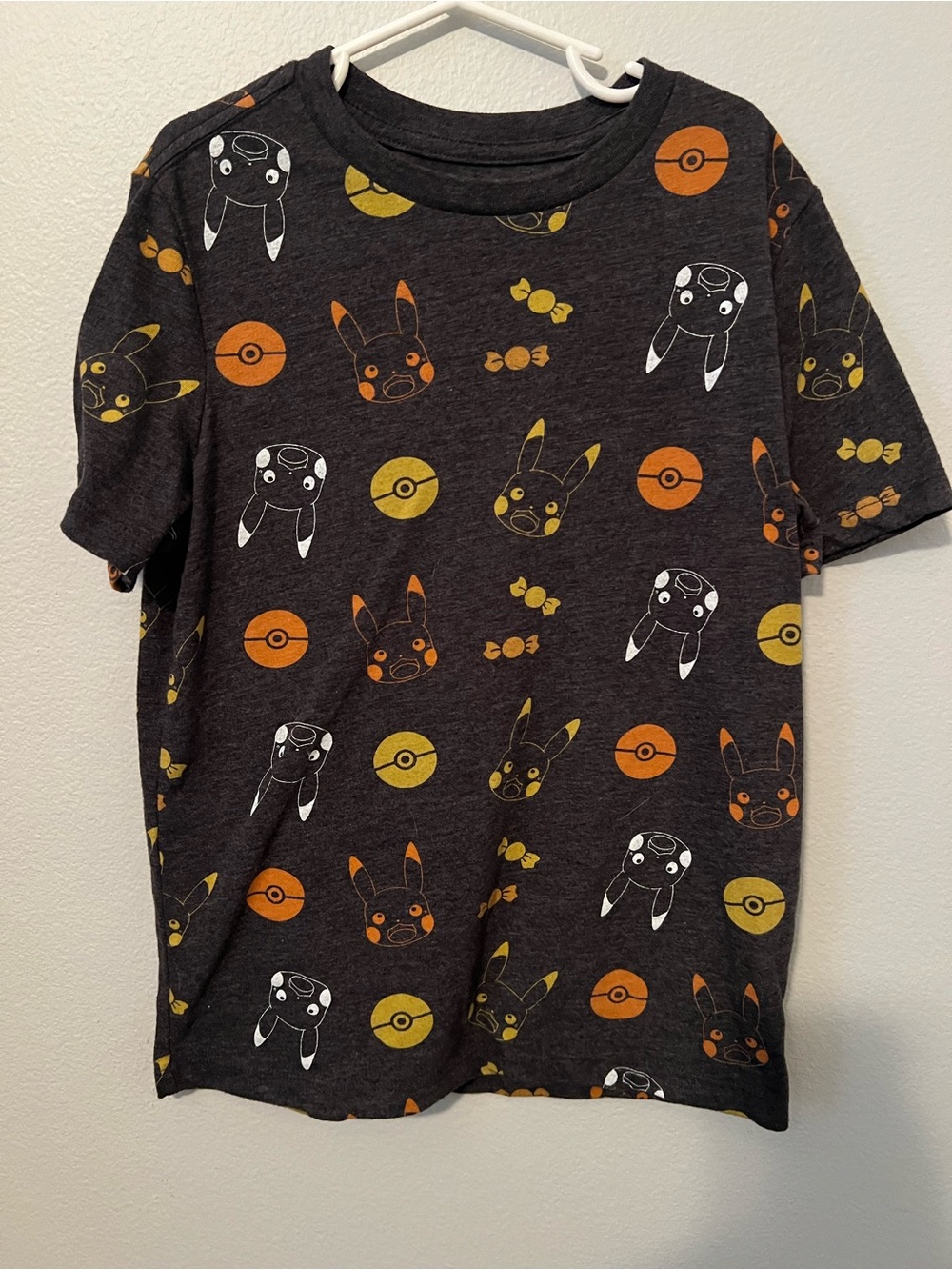 Kids Graphic Tee - Black with Yellow & Orange Halloween pikachu Pattern